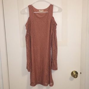 Medium coral lace long sleeved dress